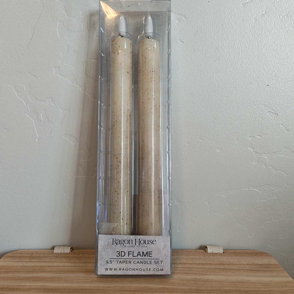 Cream 3D Flame Taper Candle Set - 9.5"